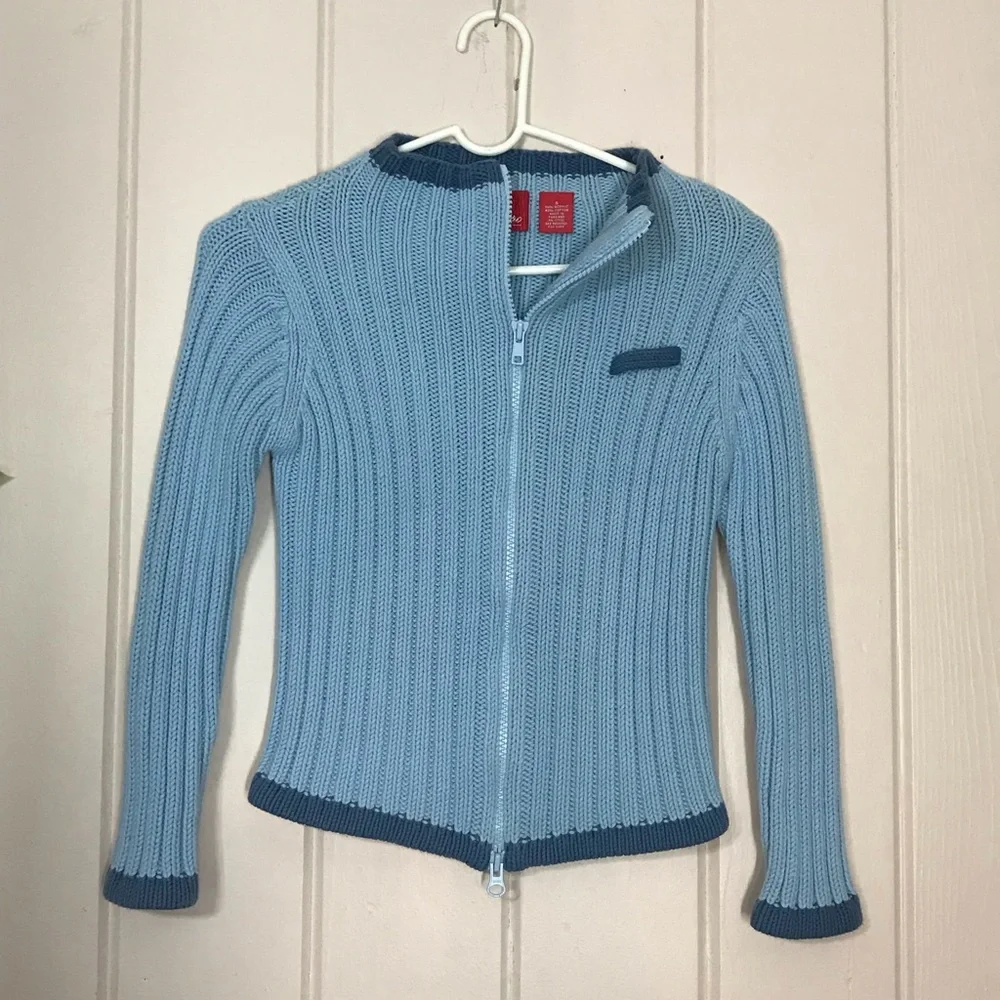 Girls Mossimo Blue Knit Sweater Two-Way Zipper Front Top & Bottom Zippers Small